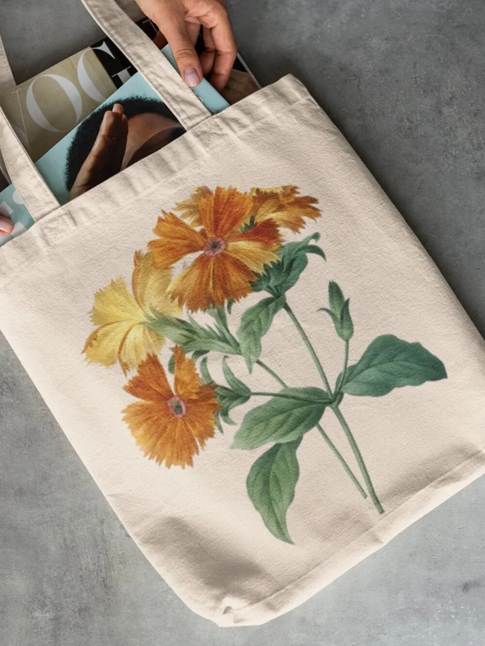 Maltese Cross Vintage Floral Print Graphic Canvas Tote Bag